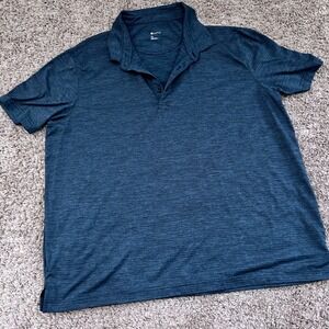 Zella Mens Athletic Polo Shirt Blue Heathered Short Sleeve Performance XL